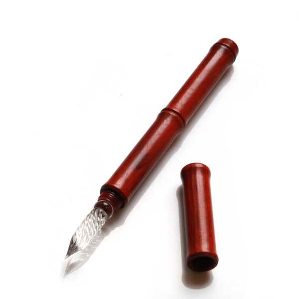 Vintage Style Glass Dip Pen with Wooden Pen Cap for Everyday Journal