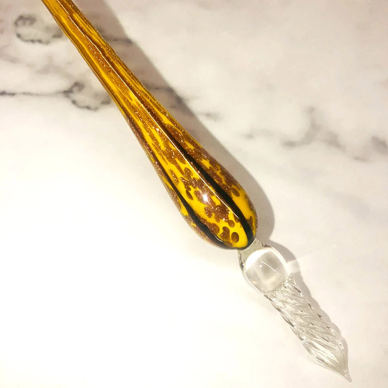 Glitter Leopard Glass Dip Pen - Handmade Crystal Glass Pen