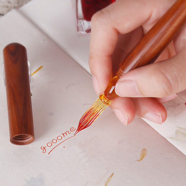 Handmade Classic Wooden Glass Dip Pen with Cap