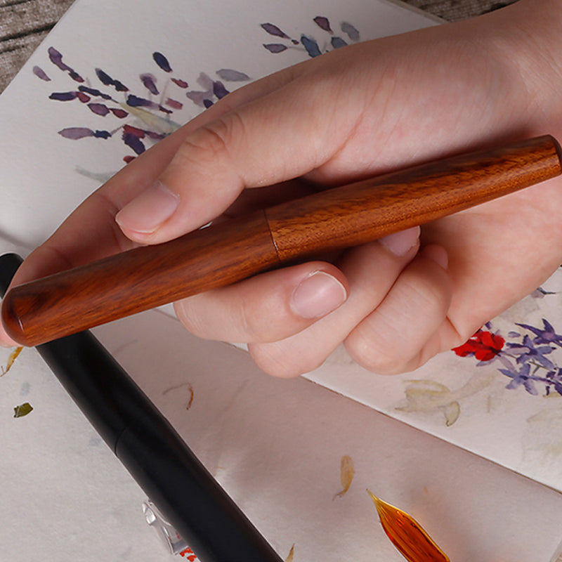 Handmade Classic Wooden Glass Dip Pen with Cap
