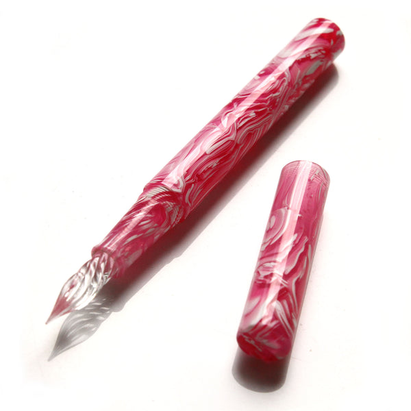 Glass Dip Pen with Pink Pour Resin Pen Body and Cap
