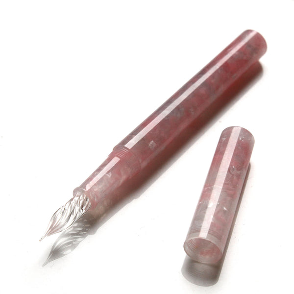 Glass Dip Pen with Pink Floral Resin Pen Body and Cap