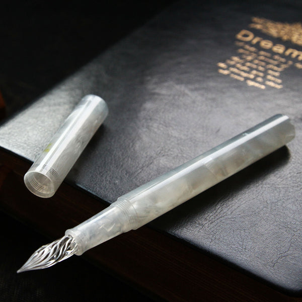 Glass Dip Pen with Moonlight White Resin Pen Body and Cap