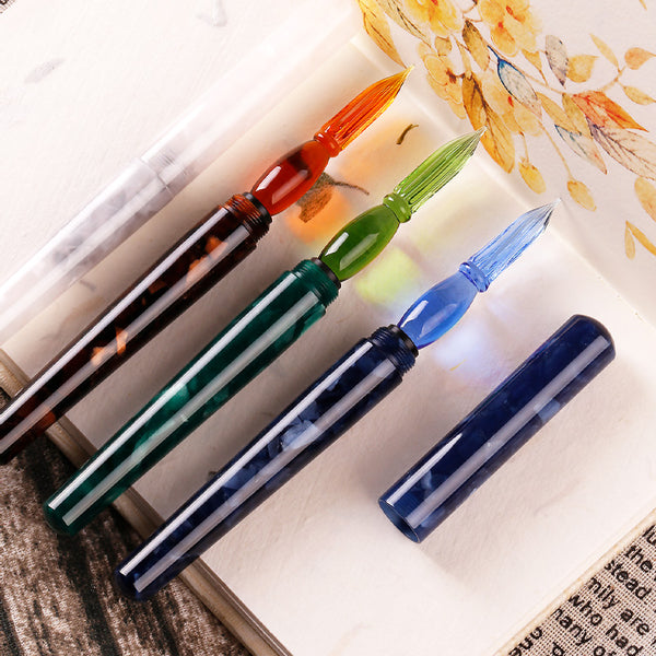 Premium Handmade Glass Dip Pen with Resin Pen Body and Cap